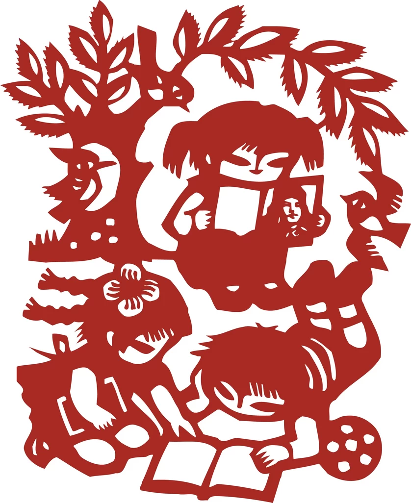 中国风中式传统喜庆民俗人物动物窗花剪纸插画边框AI矢量PNG素材【2715】